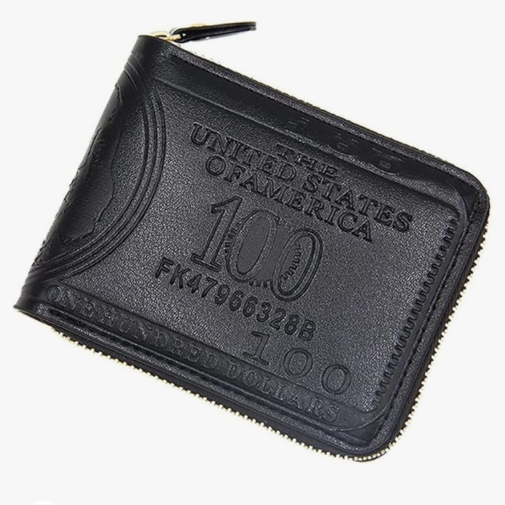 American style men's‎ wallet short zipper printing dollar pattern-New